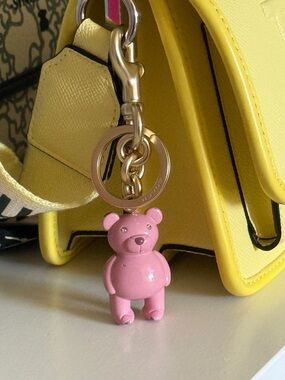 COACH Pink Bear Keychain Bag Charm